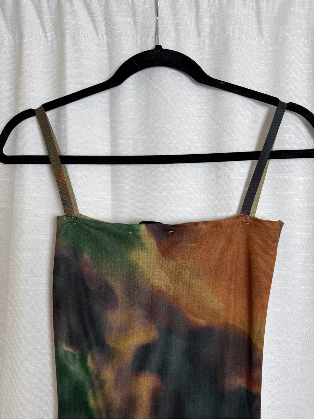 Zara Abstract Print Satin Midi Dress Brown Green Bodycon Slip Dress | Size S - Picture 11 of 13